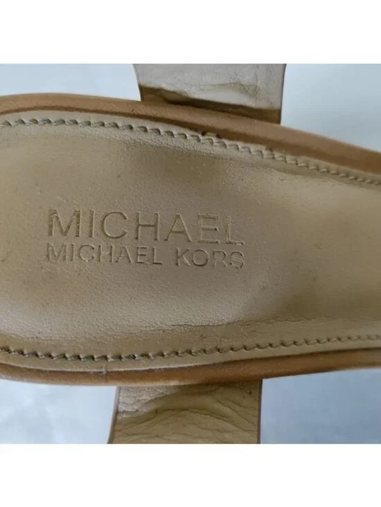 Michael Kors Cream Strappy Leather Wedges 6 - Picture 8 of 8